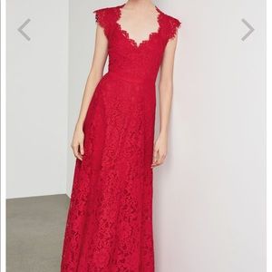 BCBGMAXAZRIA Red Scalloped Lace Gown